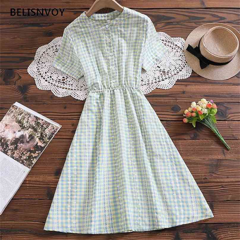 Mori Girl Summer Women Plaid Dress Floral Printed Stand Collar Casual Vestidos Femininos Retro Cotton Sweet Preppy Kawaii 210520, Gress
Mori Girl Summer Women Plaid Dress Floral Printed Stand Collar Casual Vestidos Femininos Retro Cotton Sweet Preppy Kawaii 210520, Gress