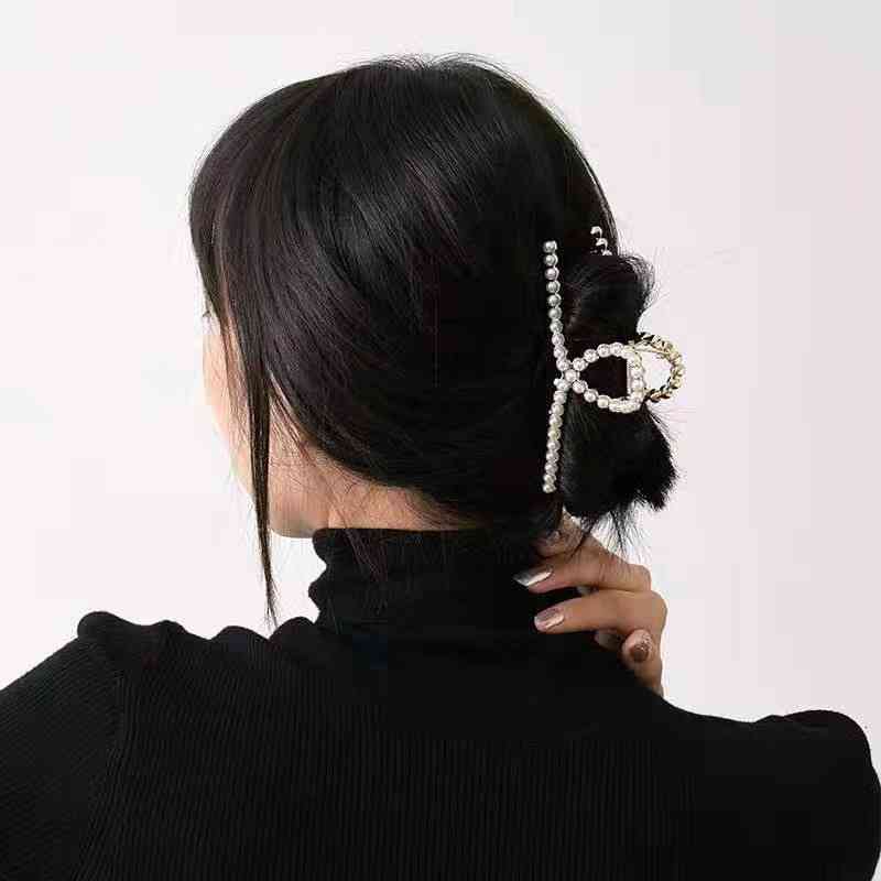 Hair Jewelry Accessories Korean Temperament Elegant Pearl Shark Catch Clip Full Diamond Convenient and Simple Daily Net Red Female Pin