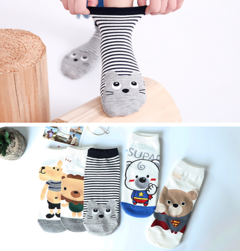 5Pairs/Lot Cheap Fashion Women Socks Funny Cotton Color Cartoon Duck Cat Bear Avocado Cute Happy Casual Soft Girls Short Socks