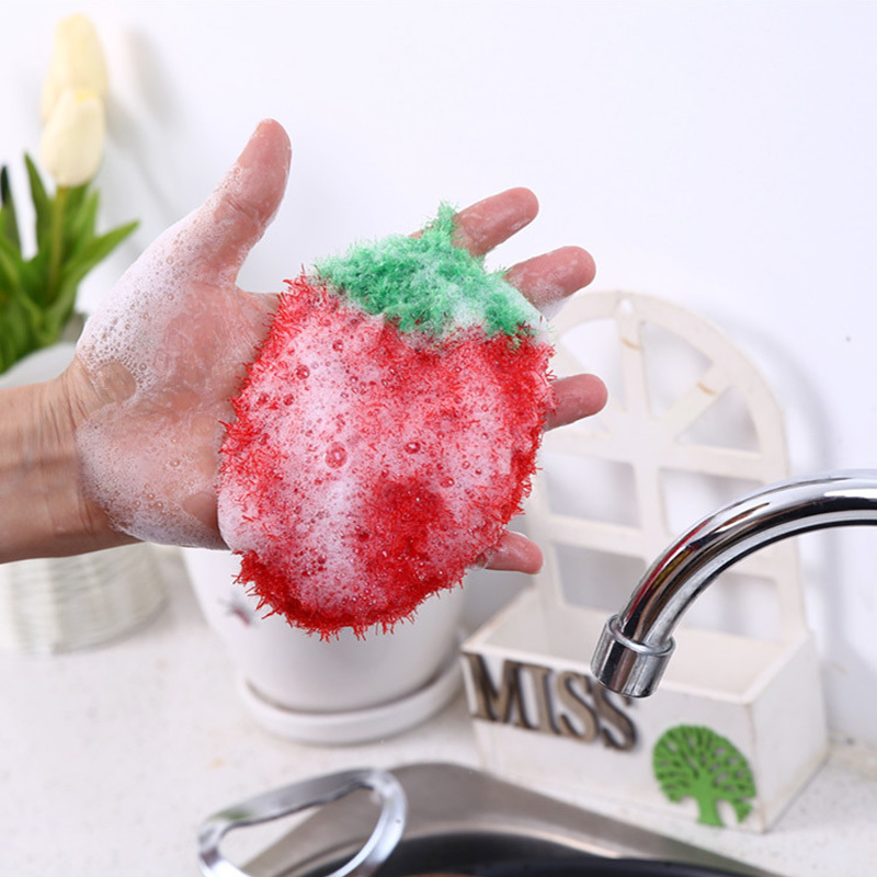 Fruit Dish Scrubber Sponge Clean Non-scratch Strawberry Home Kitchen Tool Bowl Pan Washing Cleaning Cloth Scouring Tableware