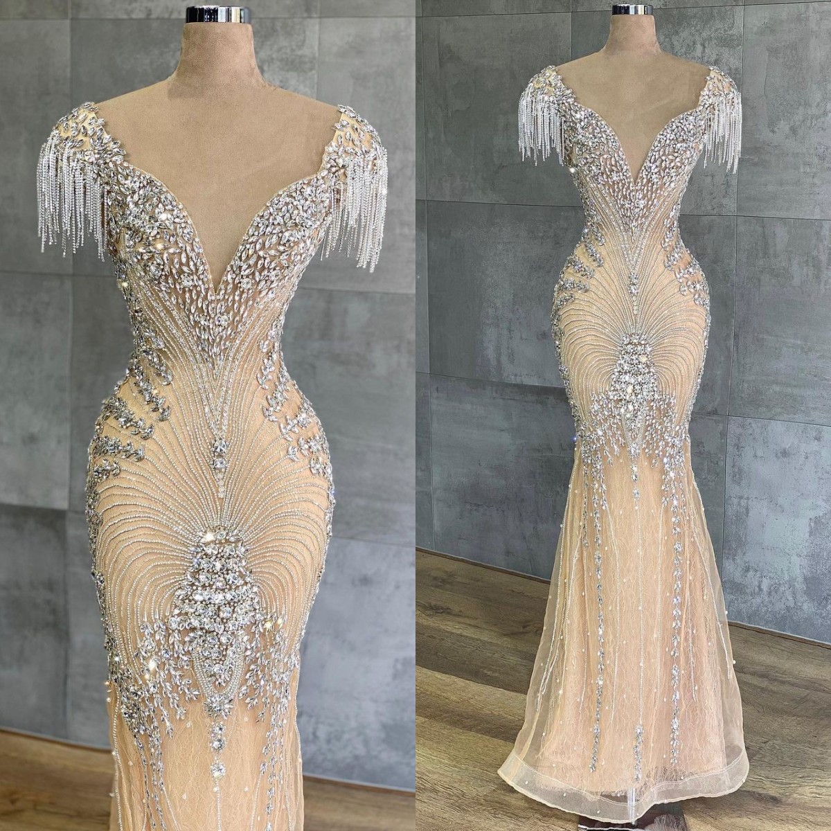 2022 Champagne Evening Dress with Crystal Beading V Neck Cap Sleeve Mermaid Prom Gowns Party Wear Floor Length Robes De Soirée, Dark red
2022 Champagne Evening Dress with Crystal Beading V Neck Cap Sleeve Mermaid Prom Gowns Party Wear Floor Length Robes De Soirée, Dark red