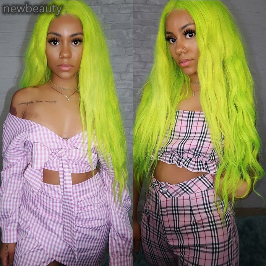 Synthetic Lace Frontal Wig Natural Wave Hair Green Color Long Wavy Wigs For Black Women Cosplay Party