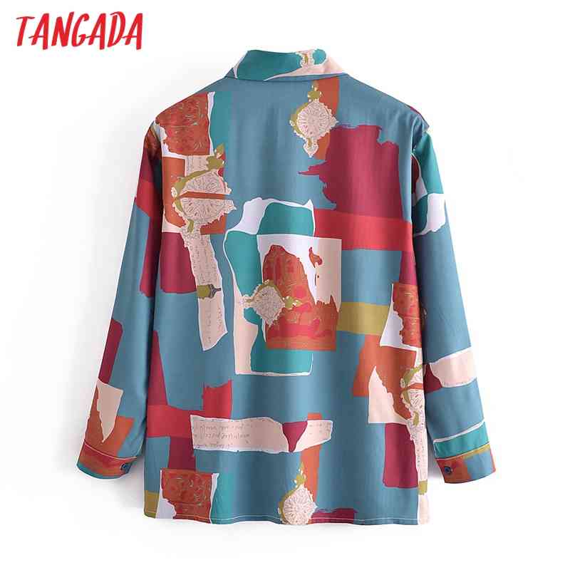 Women Vintage Print Chiffon Long Sleeve Chic Female Casual Loose Shirt 3A35 210416