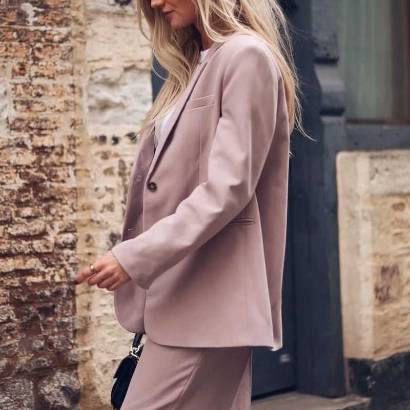Vintage Women Elegant Pink Blazer Spring-Autumn Fashion Ladies Nothced Collar Suits Jackets Streetwear Female Chic 210527