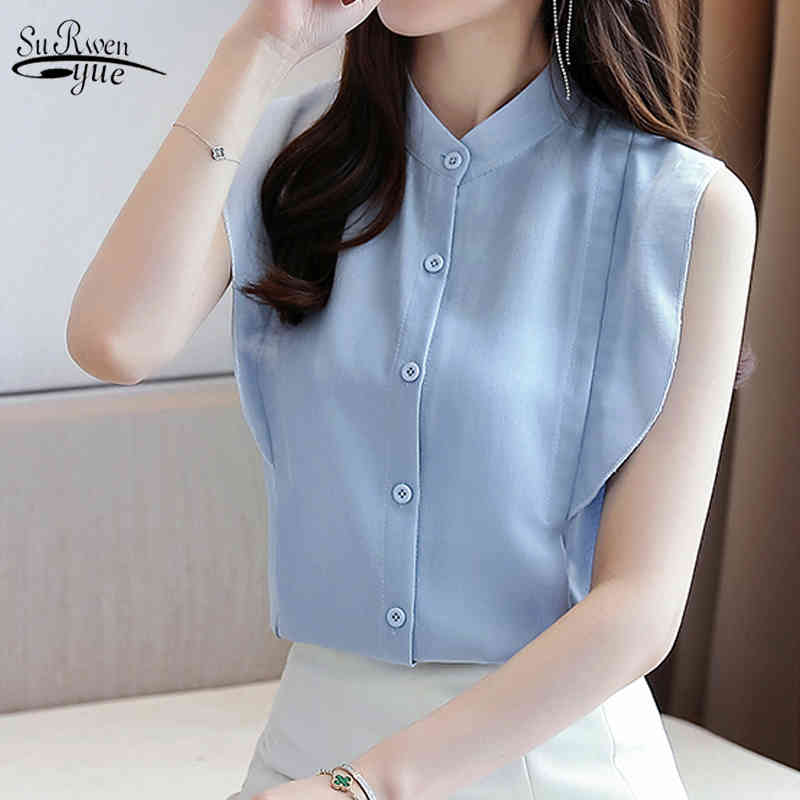 Sleeveless Chiffon Shirt Solid Summer Fashion Women Casual Stand Collar Grey Blue Cardigan Womens Tops and Blouses 9789 210521
Sleeveless Chiffon Shirt Solid Summer Fashion Women Casual Stand Collar Grey Blue Cardigan Womens Tops and Blouses 9789 210521