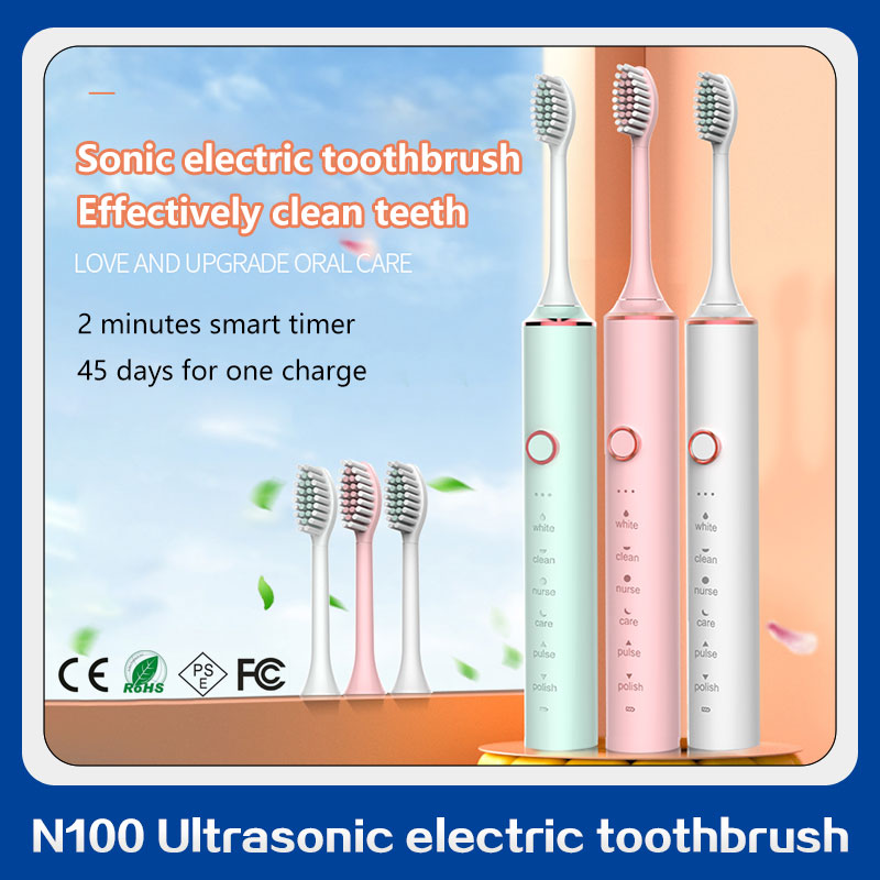 

N100 Top Ultrasound Quality Sonic Electric Toothbrush Upgraded Adult Waterproof Ultrasonic Automatic Toothbrush USB Rechargeable four colors