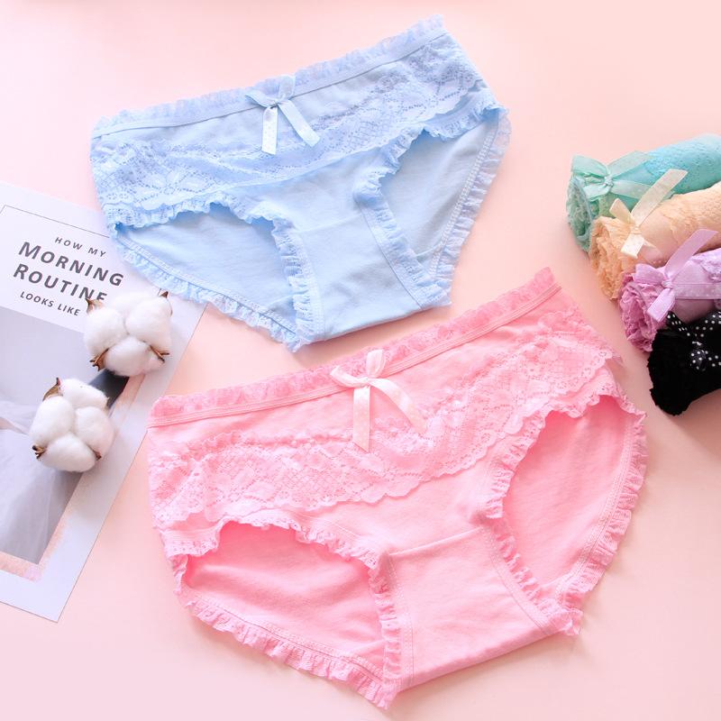 Arrivé jeune fille sous-vêtements 6pc / sac dentelle bow coton Candy Candy Solid Dame Slips Studiants Girls Panties Pantalons Grossistes