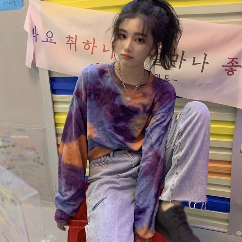 Wonder Niche Tie-dye Hoodies Spring Lady Pullovers Vintage Long Sleeve Sweatshirt Casual Korean Tops 210510