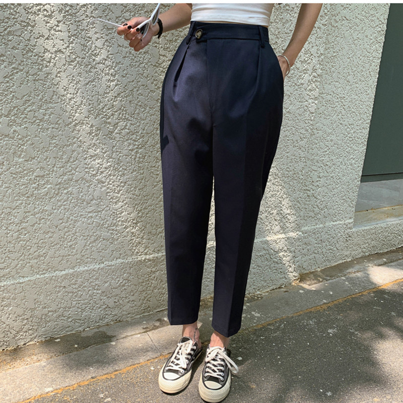 High Waist Suit Pants Women Casual Loose Straight Radish Harem Summer OL Female Trousers Pantalon Mujer 210421