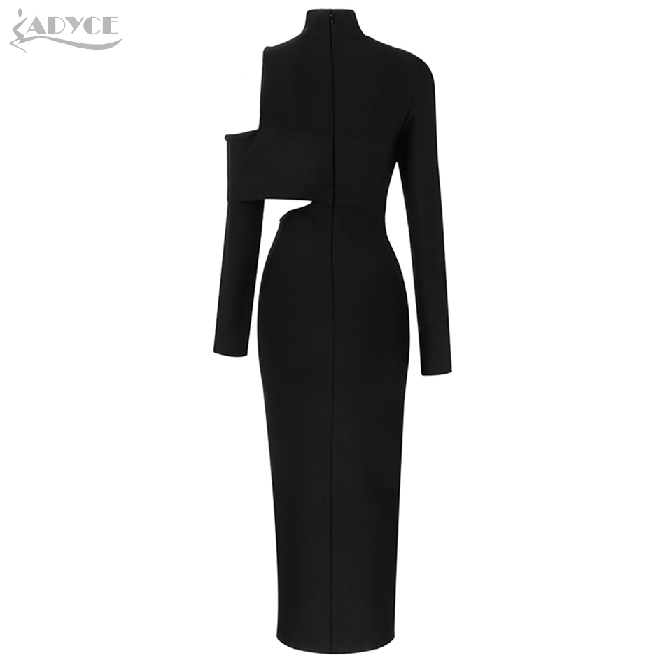 Winter Black Long Sleeve Bandage Dress Women Sexy Hollow Out Maxi Bodycon Celebrity Evening Runway Party Dresses 210423
