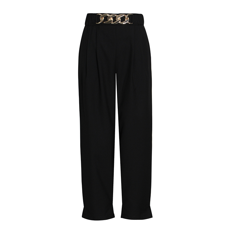TWOTWINSTYLE Casual Patchwork Chain Pants For Women Straight Loose Solid Wide Leg Trousers Female Fashion Clothing 210517