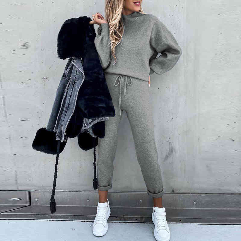Women Tracksuit 2 Piece Set Crop Top pants Set Sportwear Matching Set Workout Sweat Suits Woman Jogging Suit 210515