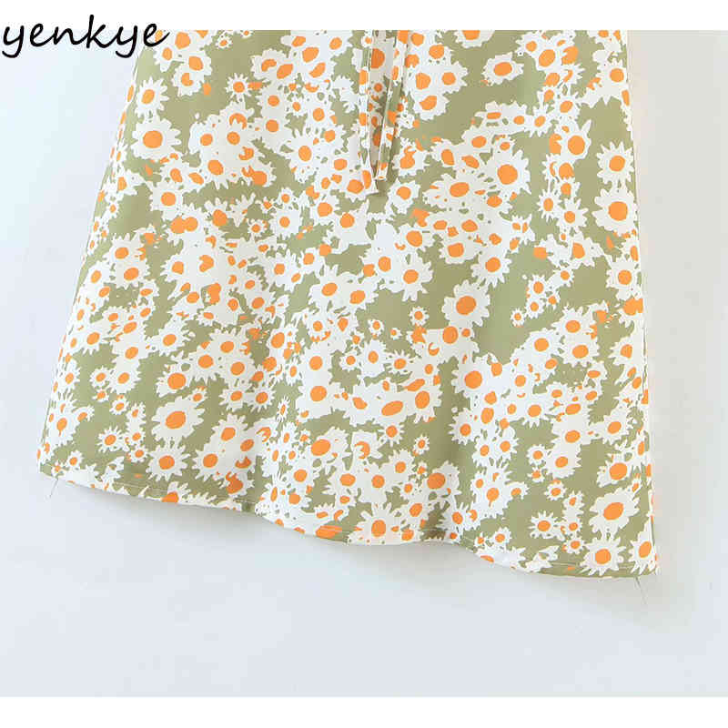 Sweet Summer Dress Women Vintage Floral Print kobieta sukienka Sexy Square Neck Short Sleeve A-line Mini Dress 210515