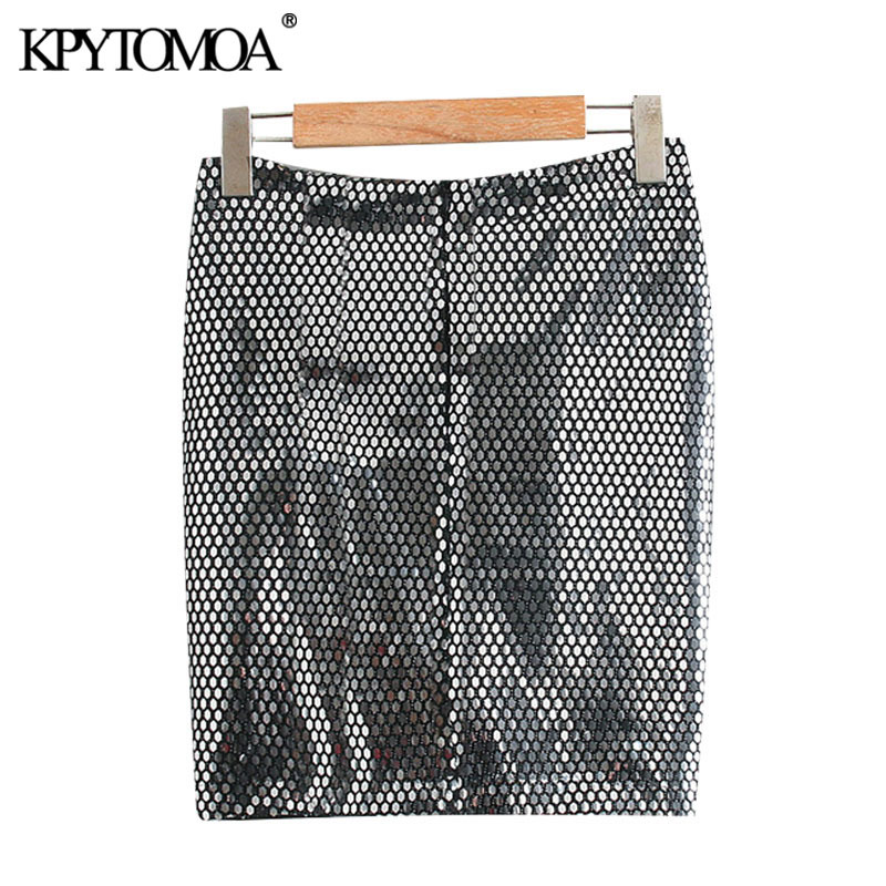 Women Fashion With Knot Shiny Sequin Mini Skirt High Waist Back Zipper Female Skirts Mujer 210420