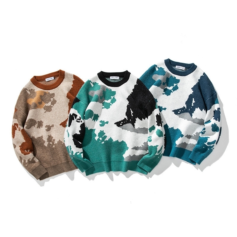 IEFB /men's clothing South summer dress Autumn Sweater camouflage style couple loose ins trendy knitwear men 210524