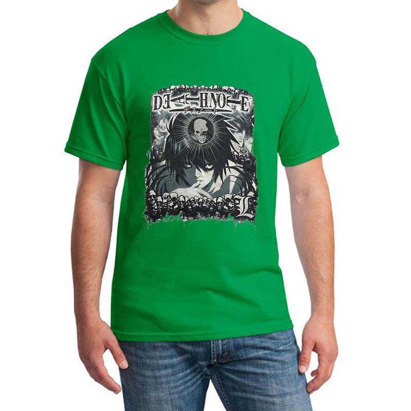 Classic Anime Death Note Tshirt for Men Short Sleeved Print Lawliet Tee Shirt Pure Cotton Mystery Manga T-shirt Clothes Gift P0806