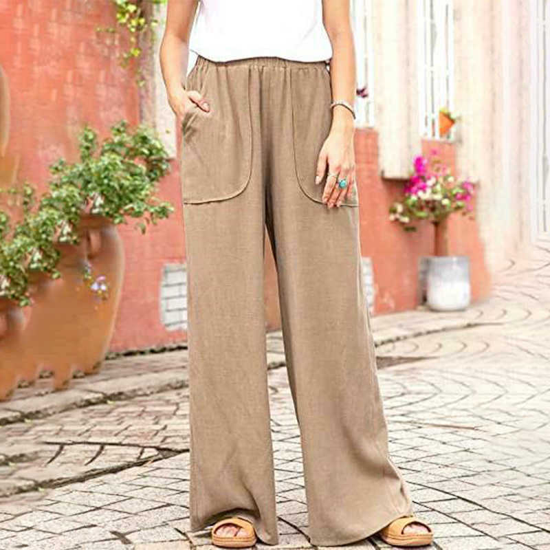 Women's Cotton Linen Pants High Waisted Harem Loose Soft Elastic Waist White Summer Blue Casual Trousers For Female 211124