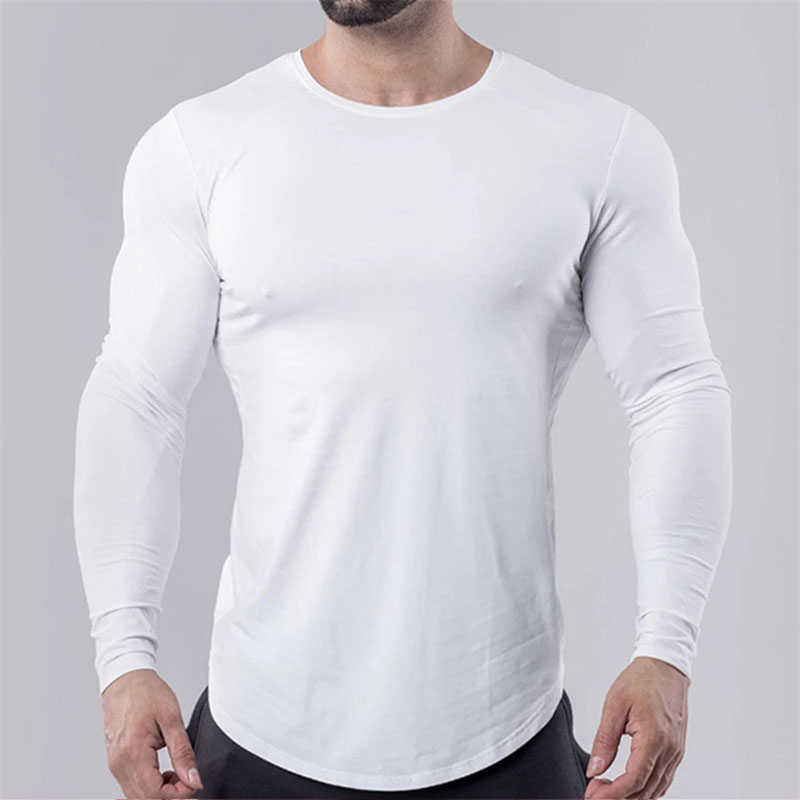 Slim Fit Muscle T Shirt Men Retro Style Tshirt Gym Long Sleeve Casual Tee Tops T-shirts Solid Plus Size Loose Mens 210629