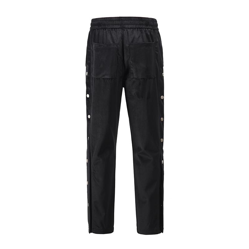 Side Button Velvet Solid Sweatpants Mens Straight Ankle Zipper Baggy Casual Track Pants Streetwear Elastic Waist Loose Trousers Men's