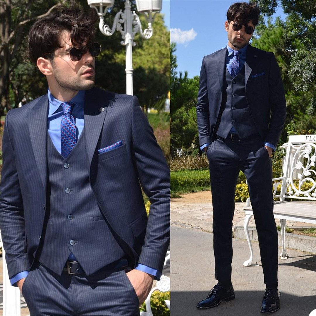 Navy Striped Mens Tuxedos Formal Groom Men Wear Wedding Blazer Trousers Suits Business Prom Party 3 Pieces, Same as image
Navy Striped Mens Tuxedos Formal Groom Men Wear Wedding Blazer Trousers Suits Business Prom Party 3 Pieces, Same as image