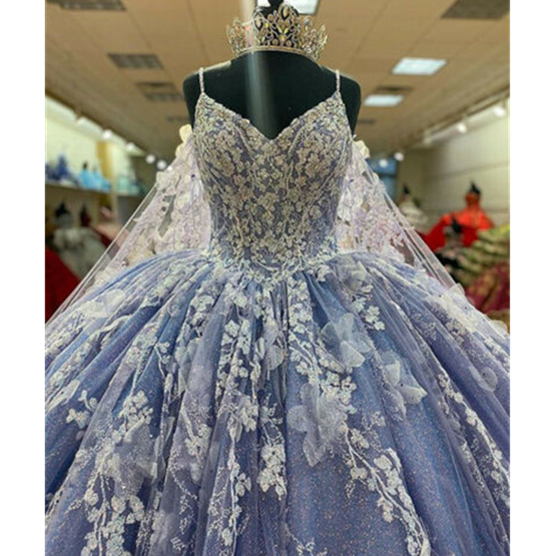 Lilac Quinceanera Dresses Spaghetti Straps Sweet 15 Ball Gown Lace Applique Bead 16 Dress vestidos
