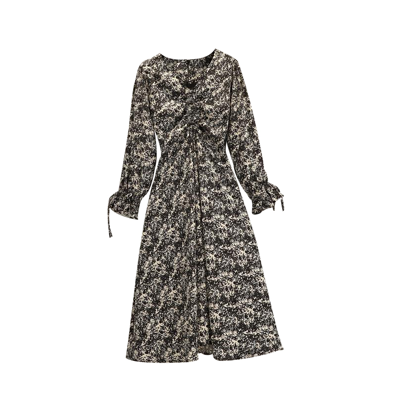 Spring Long Sleeve Chiffon Floral Dress Women Large Size 4XL Medium Length Loose Women's Femme Robe 12933 210427