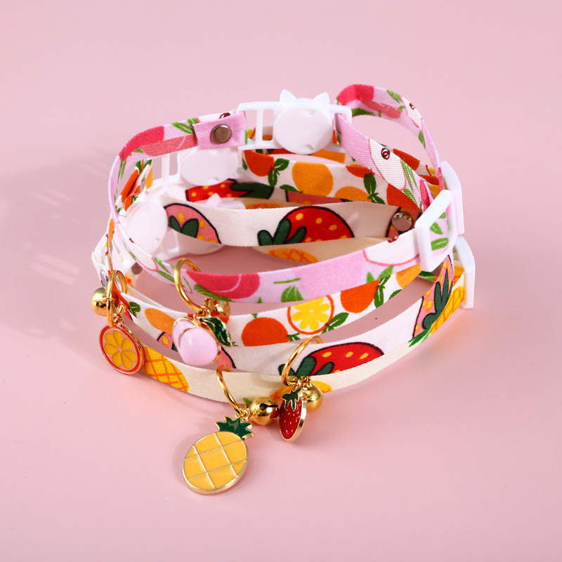 Cute Breakaway Cat Collars with Bell Fruit Patterns Safety Adjustable Kitten Puppy Collars for Pets