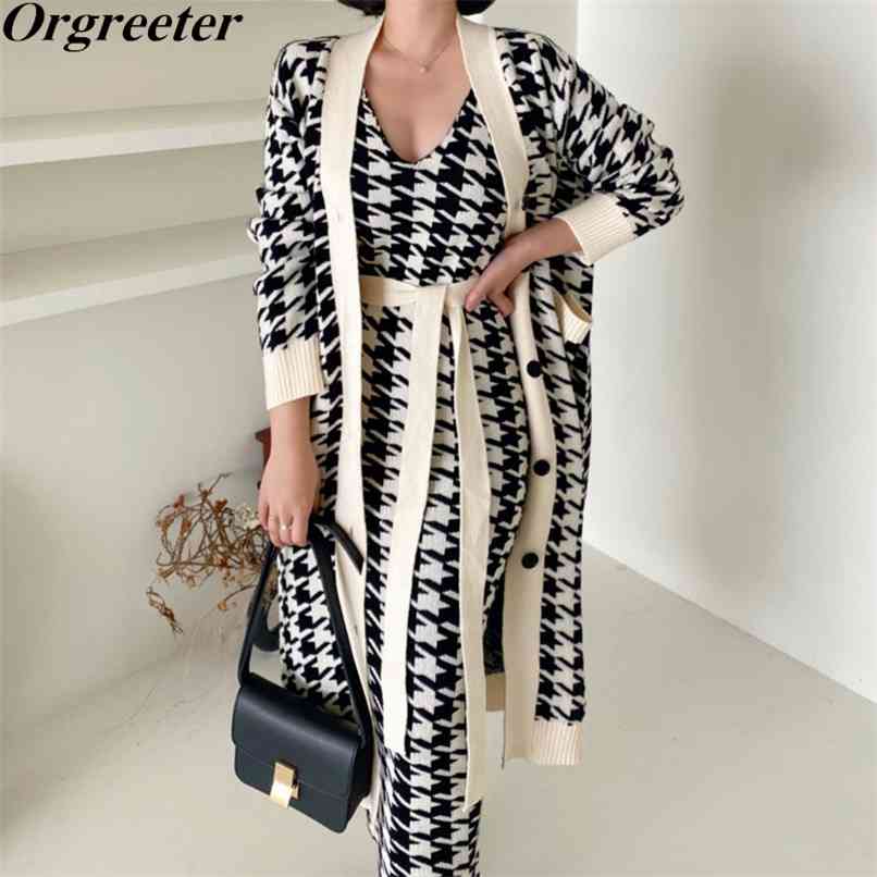 Houndstooth 2 piece Sweater Set Long Sleeve Singe-breasted Knitted Cardigans Coat Women V-neck Sashes Vest Knit Dress Suits 210602, Only vest dress
Houndstooth 2 piece Sweater Set Long Sleeve Singe-breasted Knitted Cardigans Coat Women V-neck Sashes Vest Knit Dress Suits 210602, Only vest dress