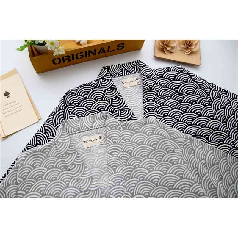 Simple wave 100% cotton shorts pyjamas men short sleeves sleepwear Japanese kimono pajamas sets shorts home bathrobes bedgown 210812