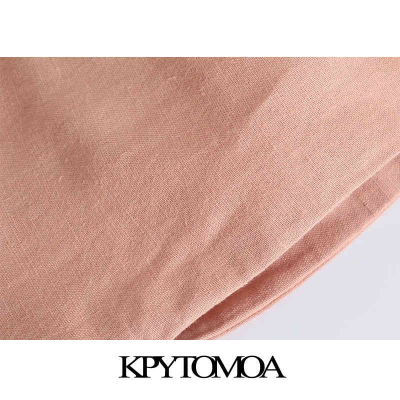 Women Chic Fashion With Belt Linen Jumpsuit Vintage Short Sleeve Side Pockets Female Playsuits Mujer 210416