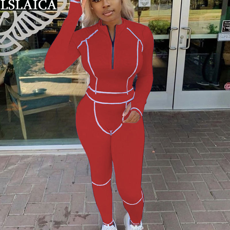 Two Piece Outfits for Women Long Sleeve Zipper Crop Top Pants Female 2 Peice Sets Casual Skinny Sportswear Conjuntos De Mujer 210515