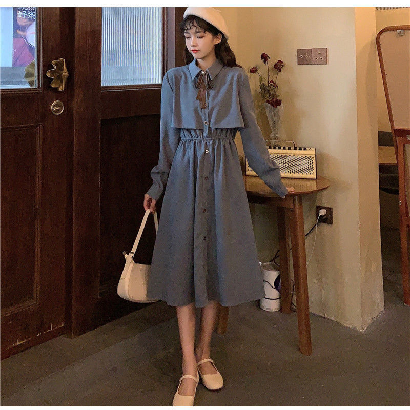 Elegant Dress Women Autumn Bow Lace Up Midi Long Female Casual Korean Fall Robe Clothing Vestidos 210519