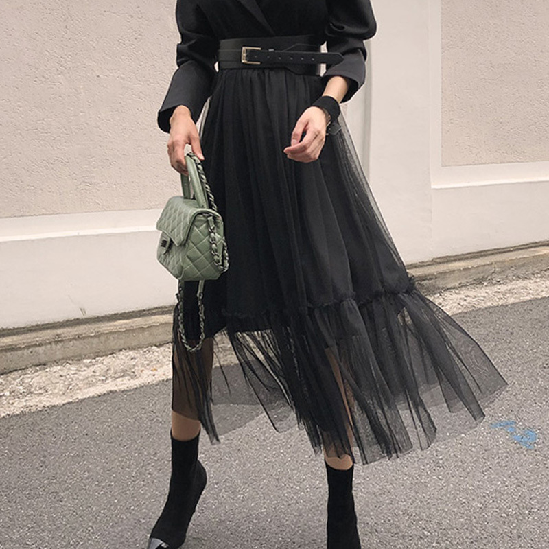 Elegant Blazer Dress Spring Casual Mesh Patchwork Long Sleeve With Belt Big Swing es Vestidos 210520