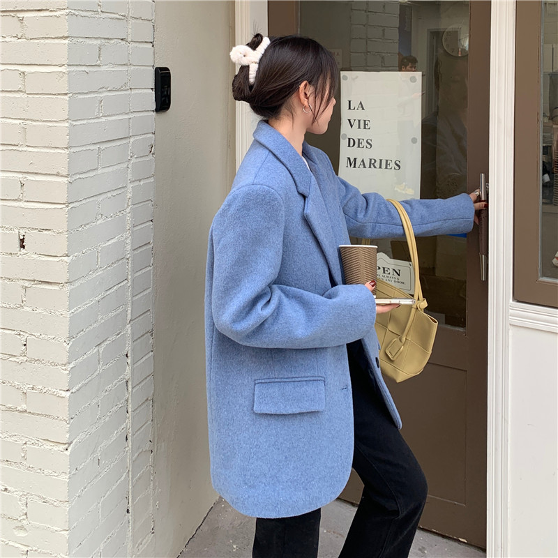 Office Lady Outerwear Woolen Warm Loose Chic Vintage Casual Women Blazers Jacket Streetwear Coats Long Sleeve 210421