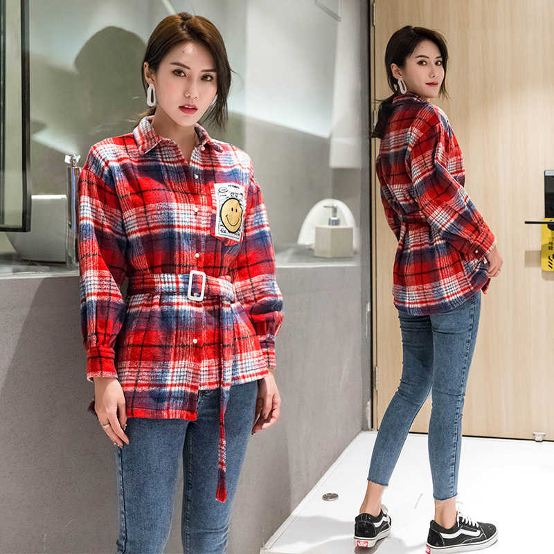 Spring Fashion Loose Plaid Shirt Jacket Women' Labeled Turn-down Collar Long Sleeve Oversized Tops and Bloues Belt 210607, Red
Spring Fashion Loose Plaid Shirt Jacket Women' Labeled Turn-down Collar Long Sleeve Oversized Tops and Bloues Belt 210607, Red
