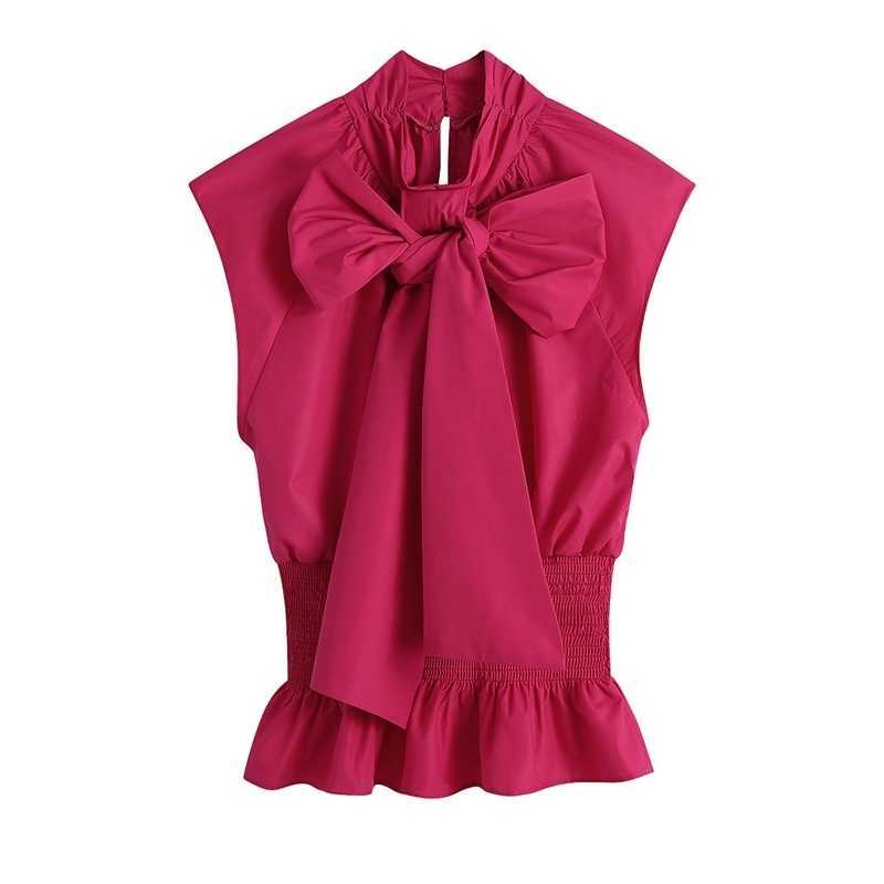 Fashion Slim Short Sleeve Ruffles Tops Women Lace Up Bow High Waist Blouse Stand Collar Solid Color Shirts 210525, Red
Fashion Slim Short Sleeve Ruffles Tops Women Lace Up Bow High Waist Blouse Stand Collar Solid Color Shirts 210525, Red