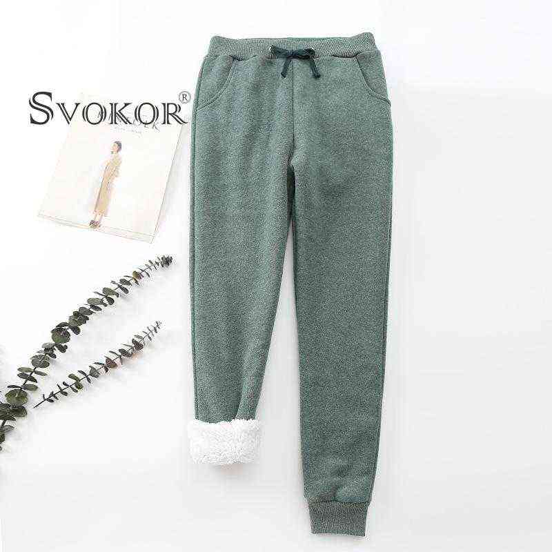SOKOR Women Winter Warm Pants Cashmere Velvet Thick Casual Cotton Trousers Straight Sports Harem Girl Cold-Resistant 211115
