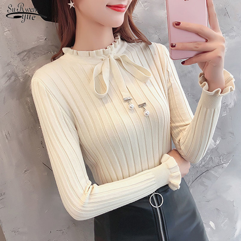 Autumn Long Sleeve Solid Sweater Knitted Women Korean Slim Bow Office Lady Clothing Bottoming Ruffle Pullover 10367 210521, White
Autumn Long Sleeve Solid Sweater Knitted Women Korean Slim Bow Office Lady Clothing Bottoming Ruffle Pullover 10367 210521, White