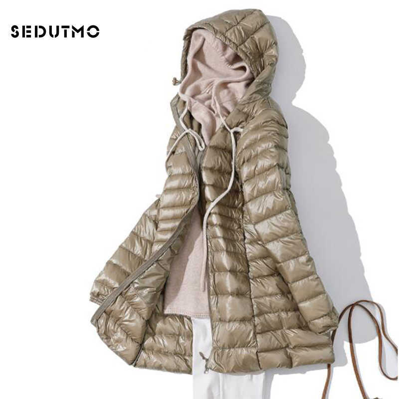 SEDUTMO Winter Ultra Light Long Womens Down Jackets Plus Size 7XL Duck Down Coat Puffer Jacket Slim Hooded Parkas ED621 210819