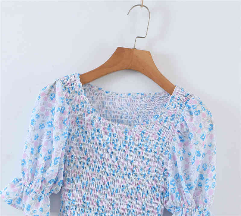 Summer Blogger Style Lovely Chic Floral Print Mini Dress Women Sweet Ruffles O-neck Tight Dresses Female 210514