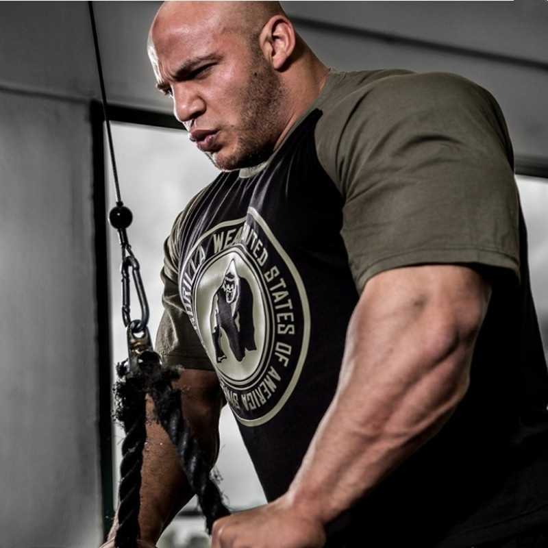 Men Short Sleeve T-Shirt Bodybuilding Workout Elasticity Fitness Gym Mens T shirt 210629