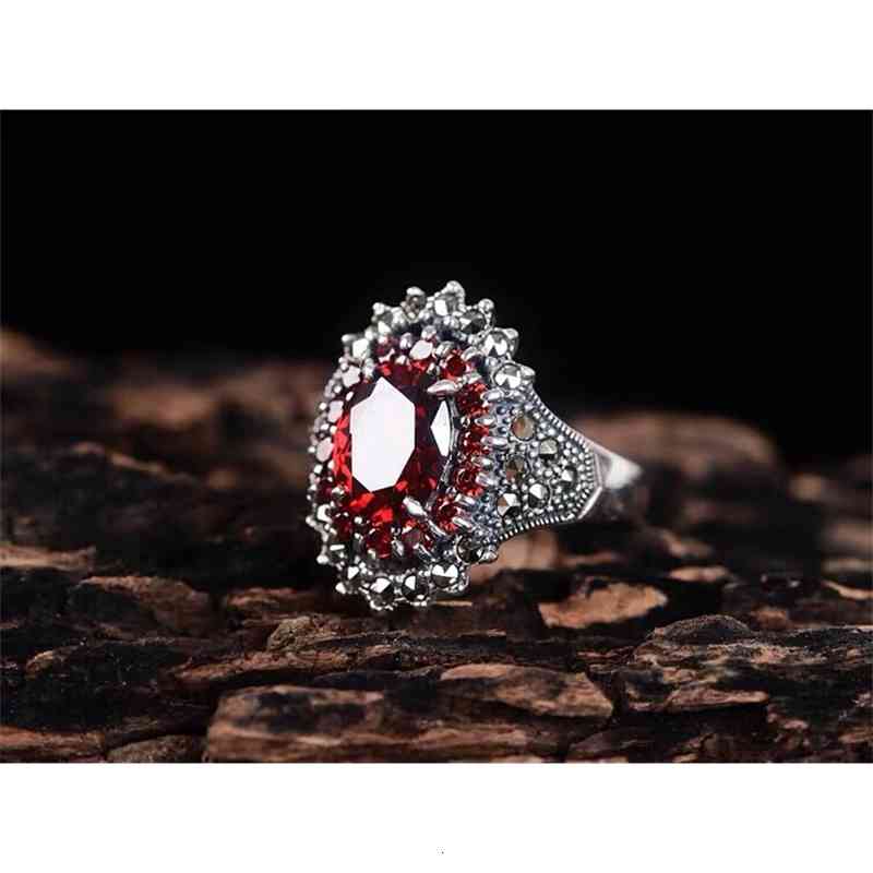 S925 Sterling Silver Inlaid Blue Ring Opening Red Maxey Women's Amethyst Gift