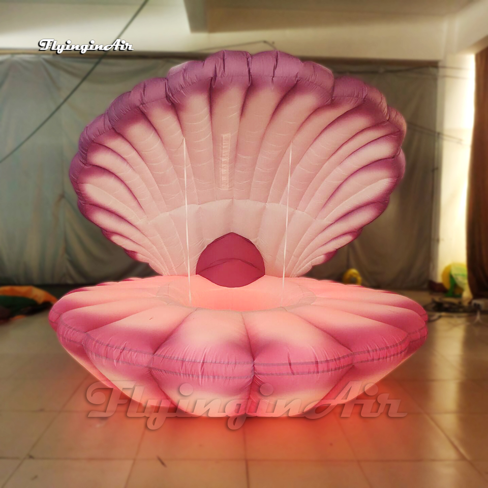 Wedding Party Decorative Lighting Inflatable Clam Shell 3m Purple Blow Up Mussel Model For Carnival Night Decoration