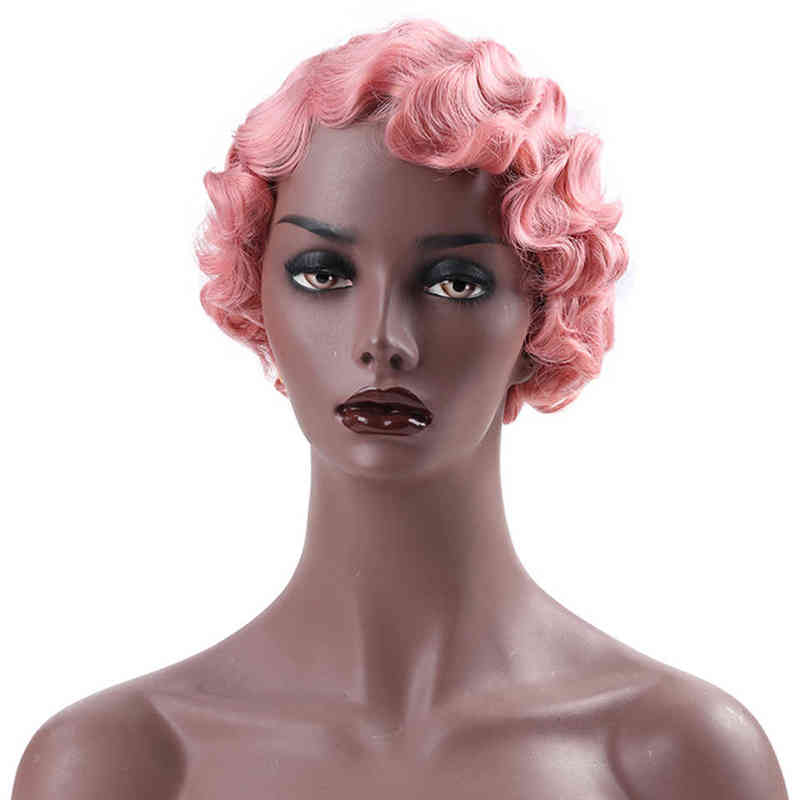 Hairpiece Ailiade 6inches Vintage Short Finger Wave Synthetic Wig Afro Kinky Curly Wigs for Woman Black Purple Blonde Heat Resistant Hair 0121