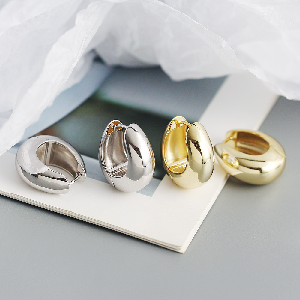 Charming Women Earrings Jewelry Smooth 18K Yellow White Gold Plated 925 Sterling Silver Hoops Earrings for Girls Women