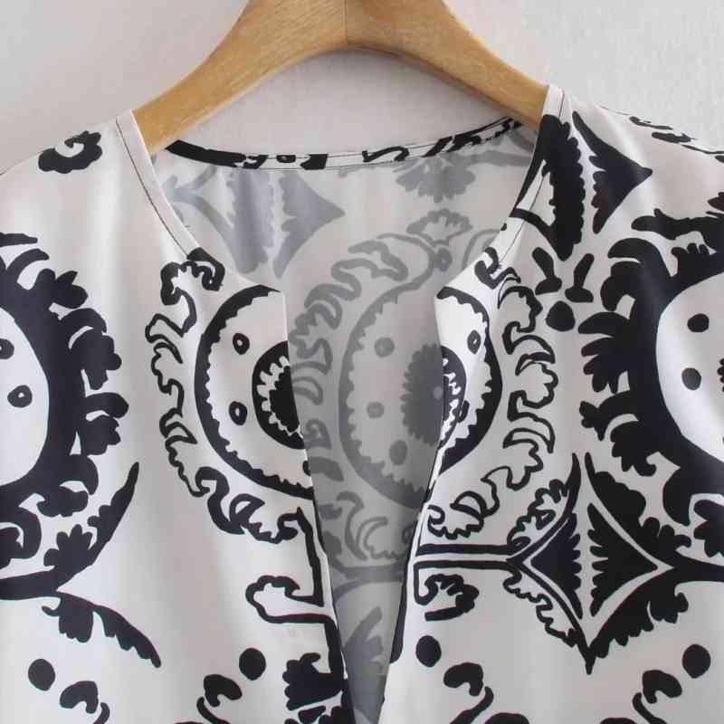 Summer Women Placement Print Midi Dress Female V Neck Long Sleeve Clothes Casual Lady Loose Vestido D7717 210430
