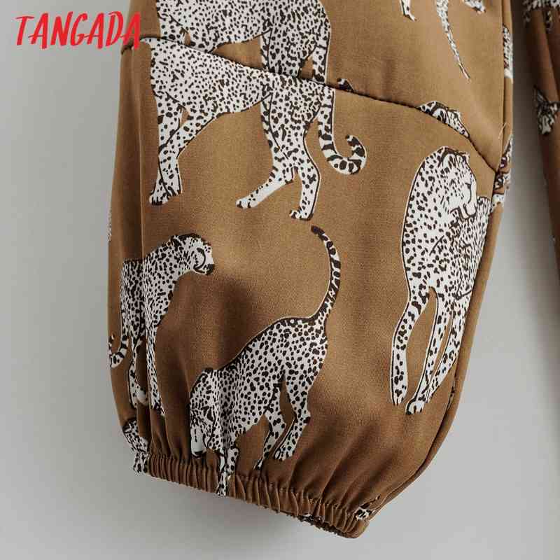 Women Vintage V Neck Animal Playsuits Long Sleeve Rompers Ladies Casual Chic Jumpsuits 1F62 210416