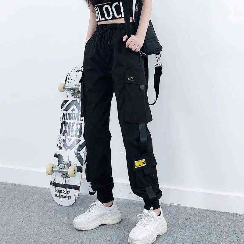 YBYR Women's High Waist Cargo Pants Fashion Sports Loose Harajuku Patchwork BF Elastics Trousers Streetwear 211124