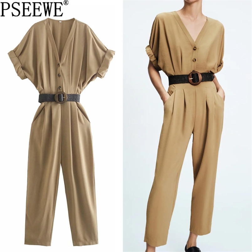 Female Jumpsuit Belt Summer Elegant Woman s Ruched Short Sleeve Office Casual Loose Women Rompers 210519, Camel
Female Jumpsuit Belt Summer Elegant Woman s Ruched Short Sleeve Office Casual Loose Women Rompers 210519, Camel