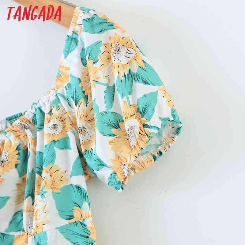Women Green Floral Summer Off Shoulder Short Sleeve Ladies Mini Dress Vestidos DZ16 210416